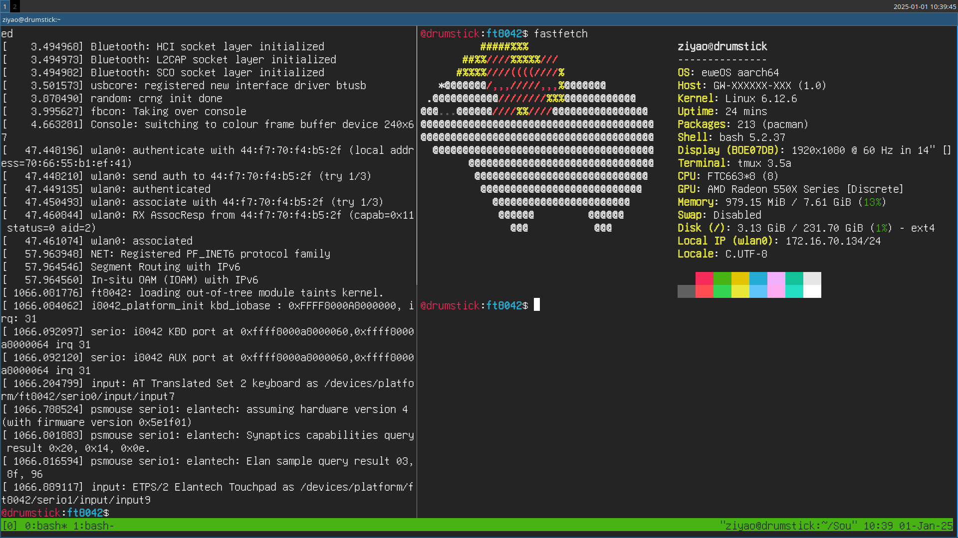 eweOS AArch64 running on FT-D2000 laptop